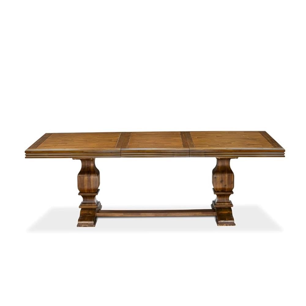 9-Piece Acacia Wood Dining Table Set with Faux Leather Chairs Q764