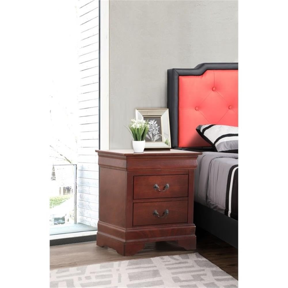 Cherry Finish 2 Drawer Engineered Wood Nightstand C828