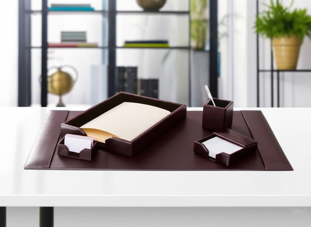 Dark Brown Bonded Leather 5-Piece Desk Set Q7720