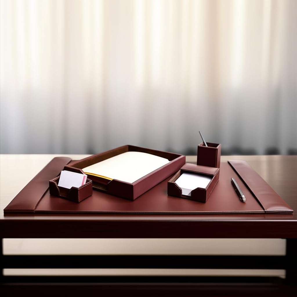 Dark Brown Bonded Leather 5-Piece Desk Set Q7720
