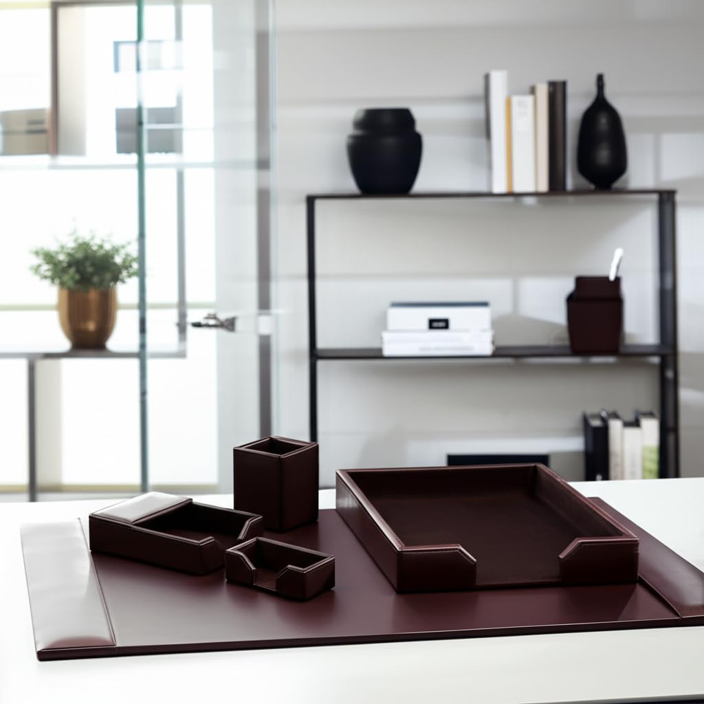 Dark Brown Bonded Leather 5-Piece Desk Set Q7720