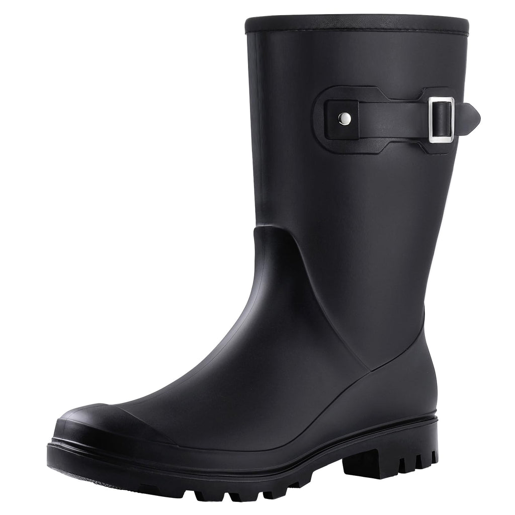 Mid Calf Waterproof Rain Boots with Buckle T2801