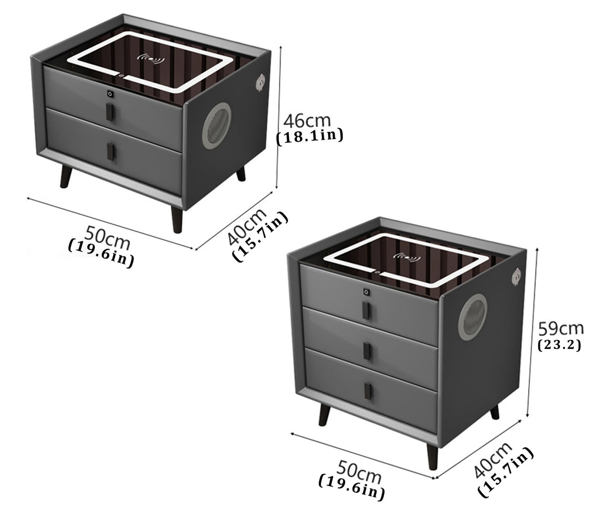 Gray 3 Drawer Solid Wood Nightstand with Speaker and USB Port L8346