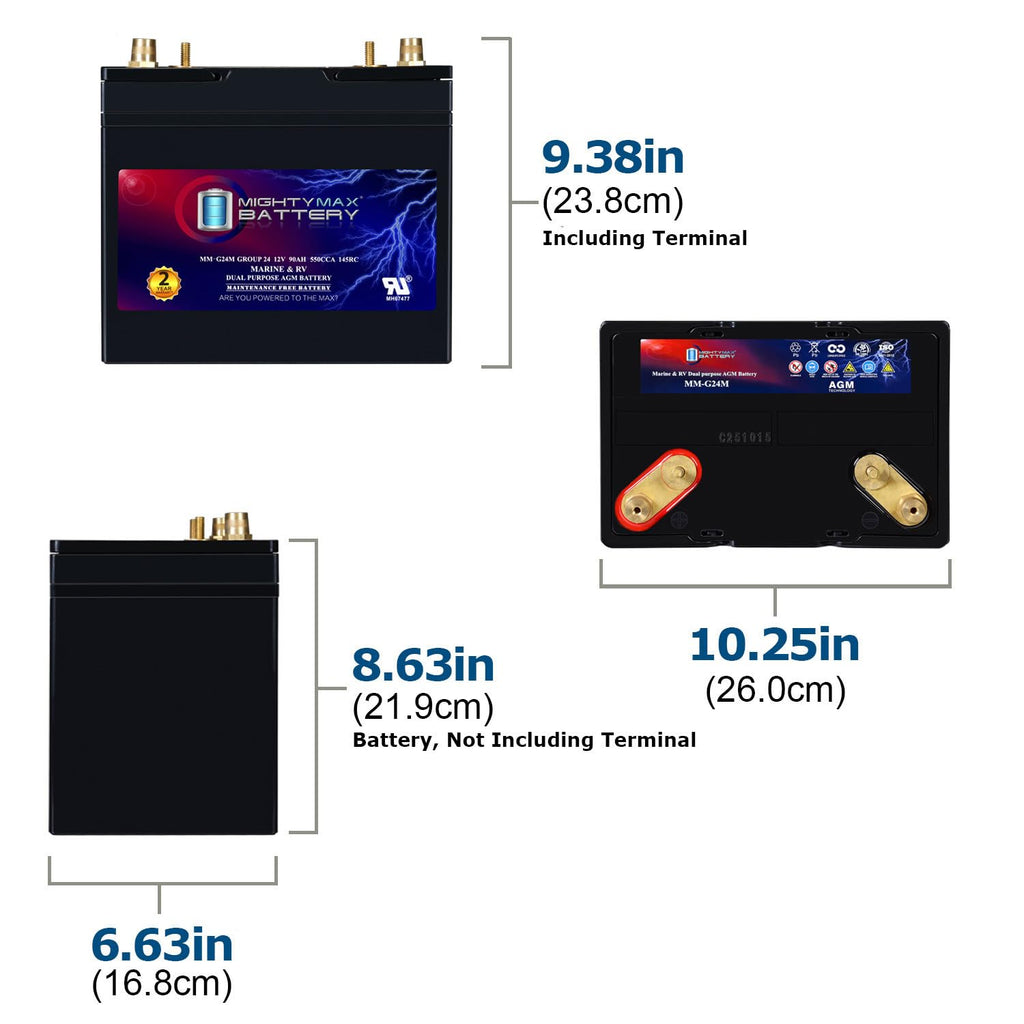 12V 90Ah Group Size 24M Deep-Cycle AGM Battery P2638