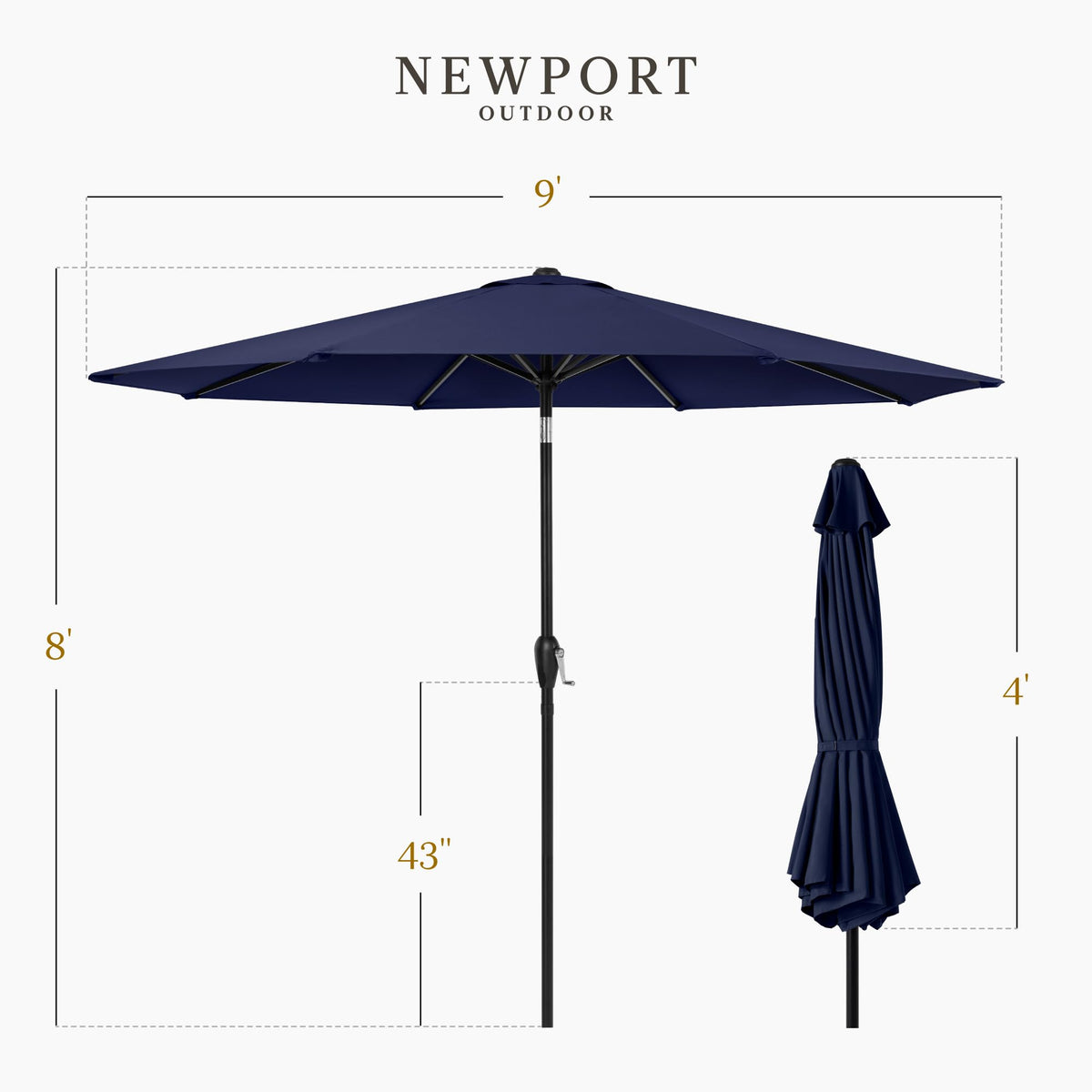 9ft Navy Polyester Patio Umbrella with Aluminum Frame K760