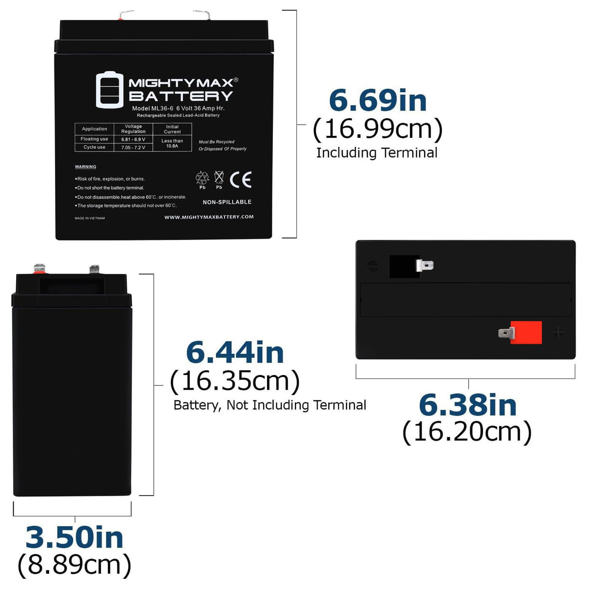 6V 36Ah AGM F2 Terminal Battery P28905