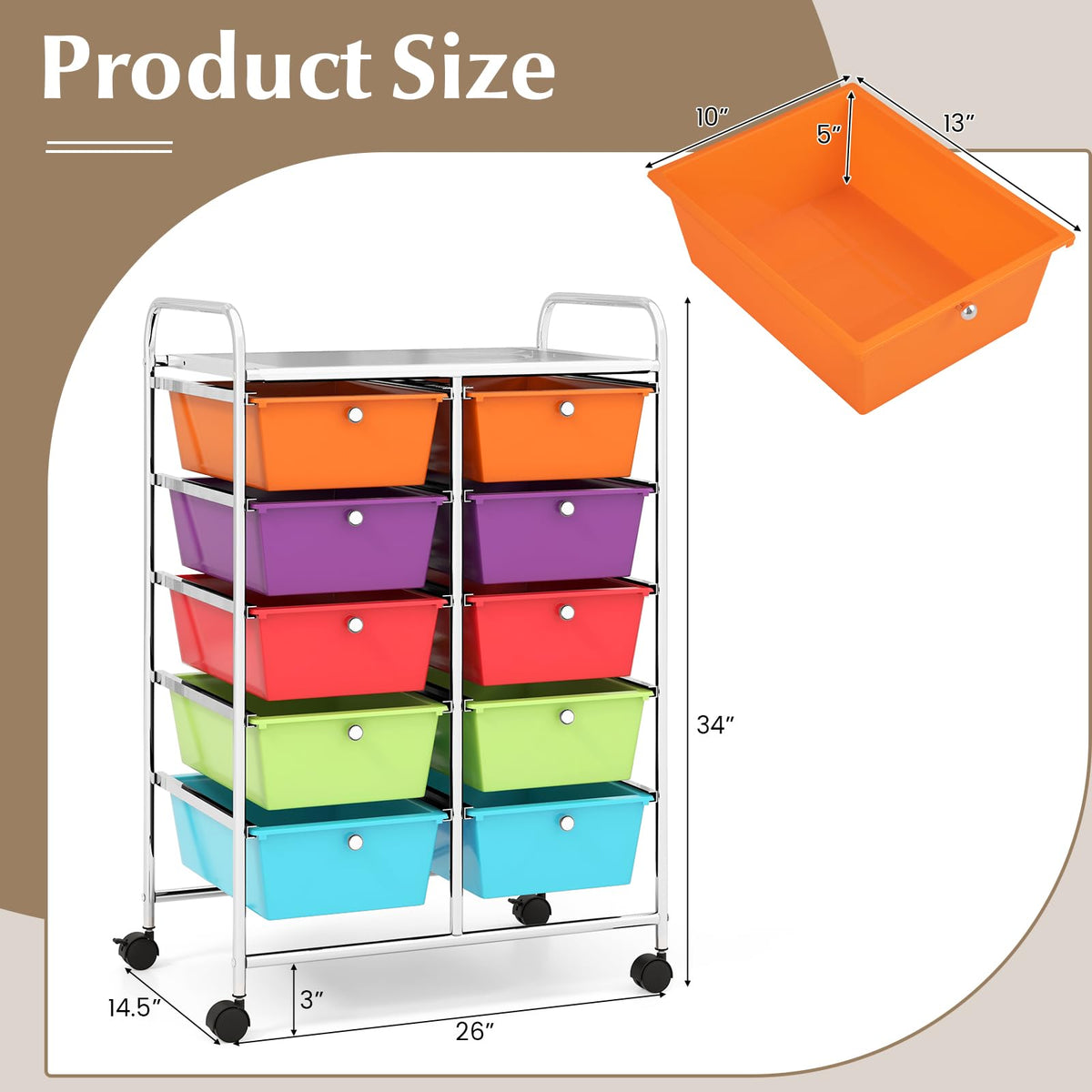 10 Drawer Rolling Storage Cart with Lockable Wheels I418