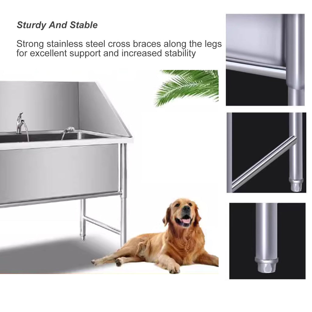 Stainless Steel Dog Grooming Bathtub with Sliding Door and Step J83019