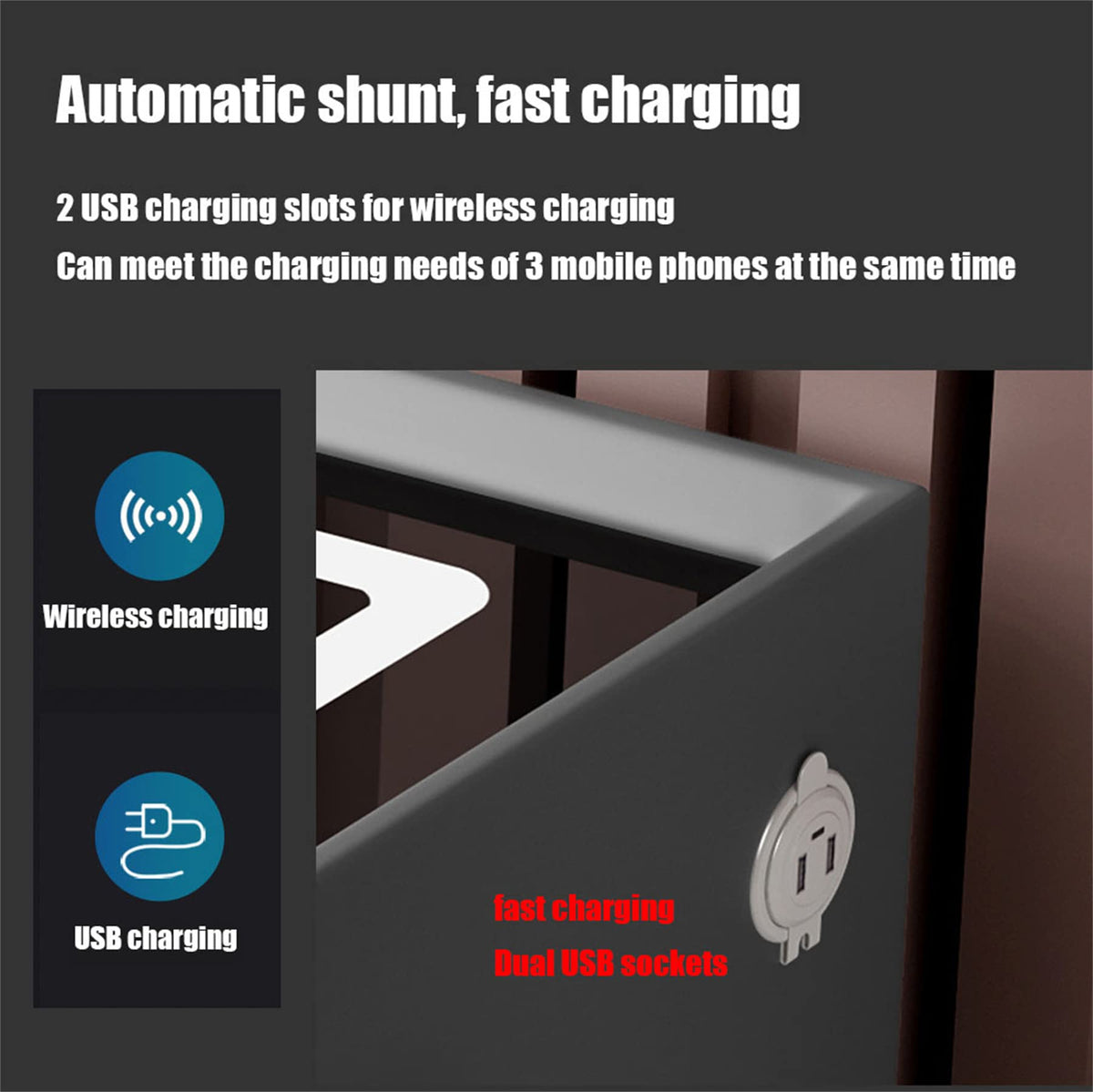 Smart Bedside Table with Fingerprint Reader and Wireless Charging Station Z35342