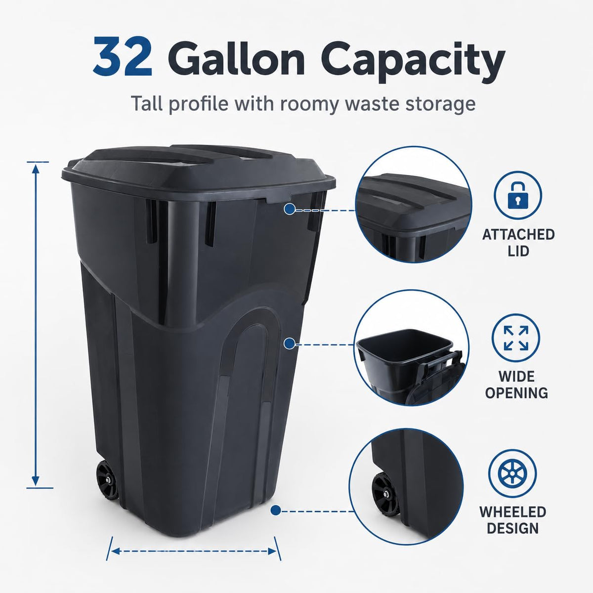 32-Gallon Heavy-Duty Wheeled Trash Can with Click-Lock Lid D534713