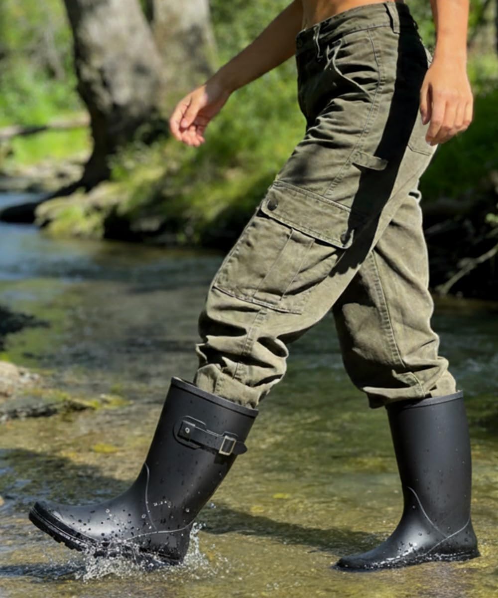 Mid Calf Waterproof Rain Boots with Buckle T2801