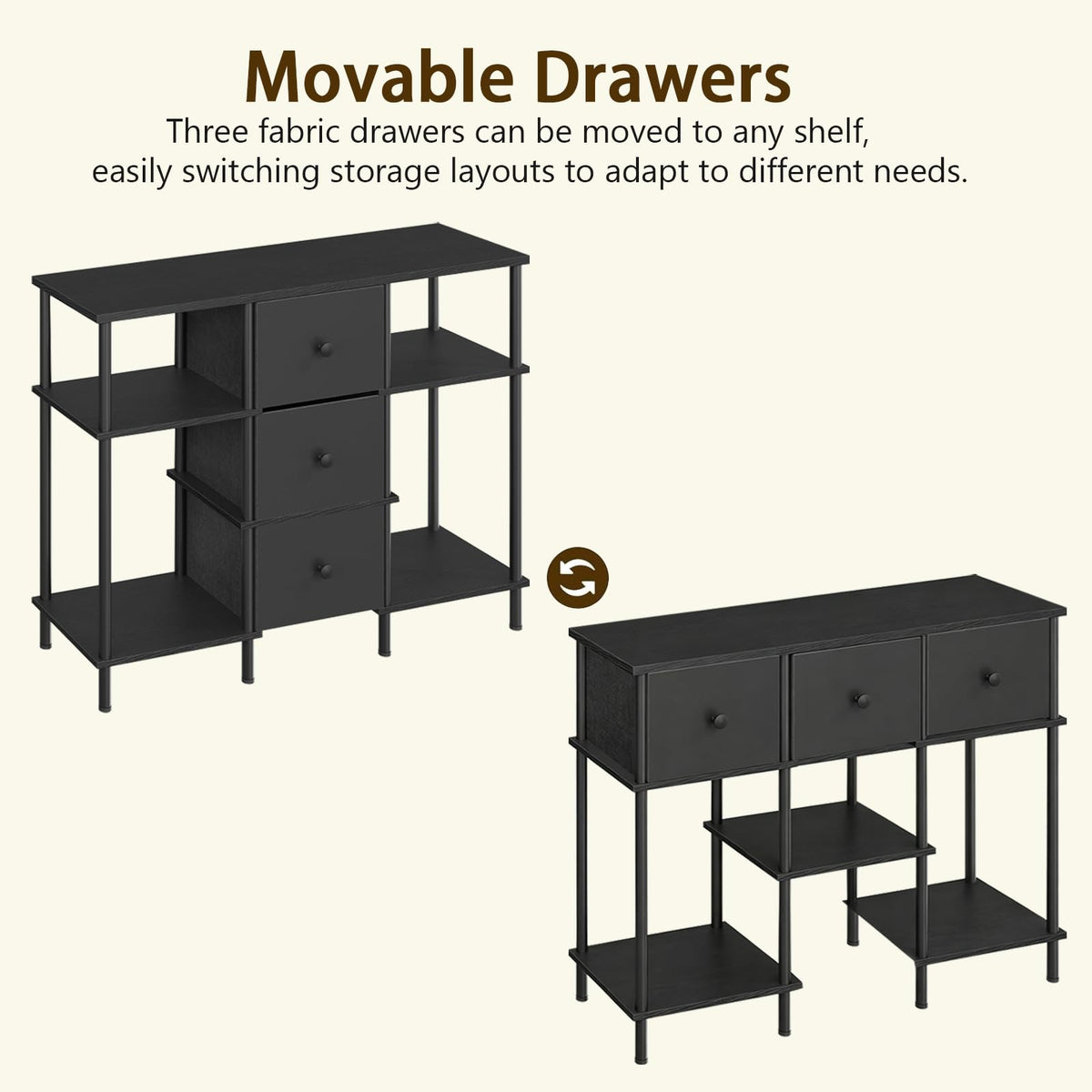 Black 3 Fabric Drawer TV Stand H97955