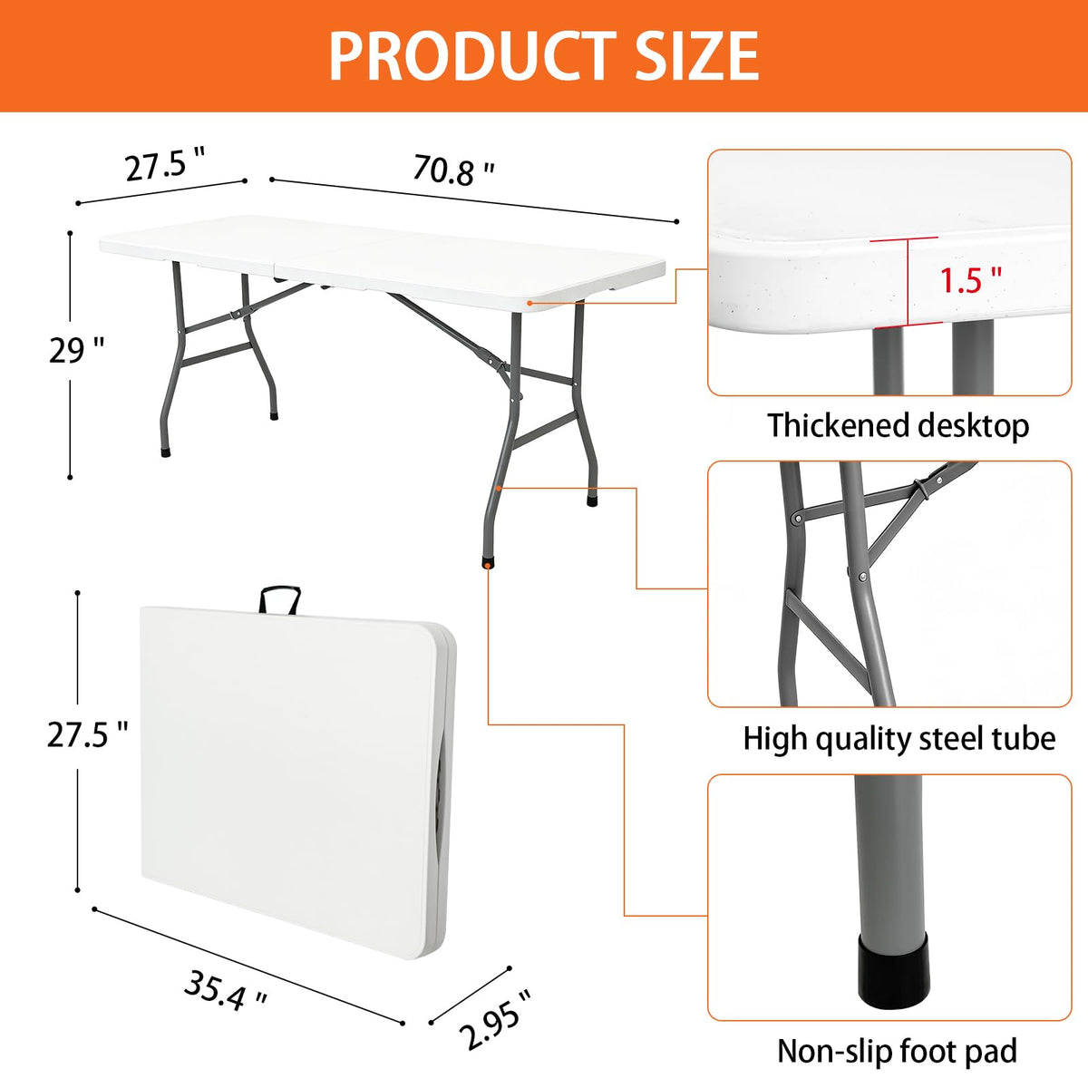 6ft Heavy Duty Portable Plastic Folding Table S531960