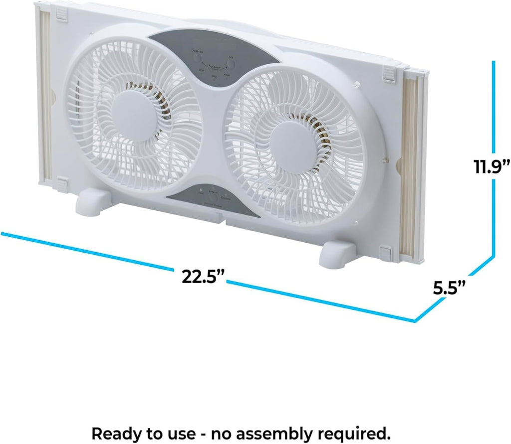 9” Window Fan with Remote Control, 3 Speed Dual Fans, White L388
