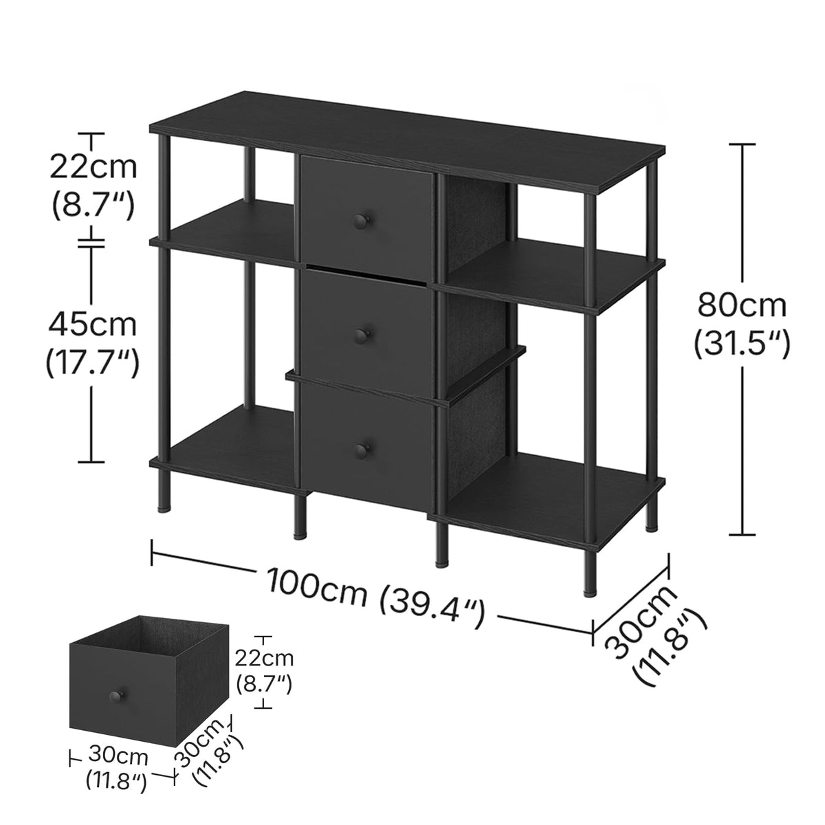 Black 3 Fabric Drawer TV Stand H97955