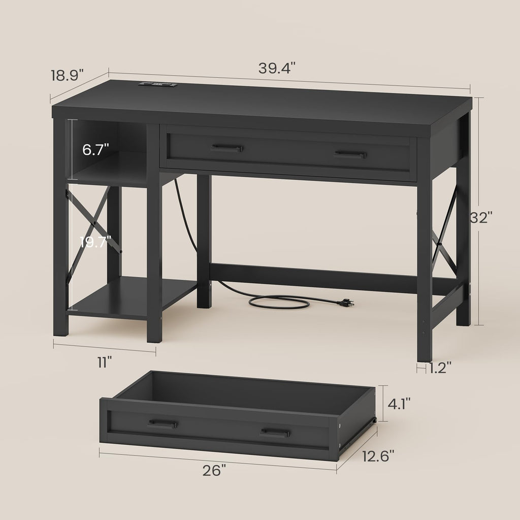 40" Farmhouse Small Desk with Drawers L331337