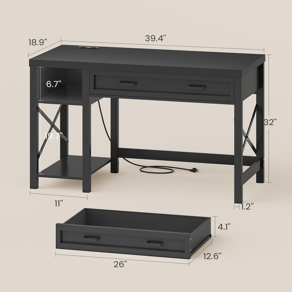 40" Farmhouse Small Desk with Drawers L331337