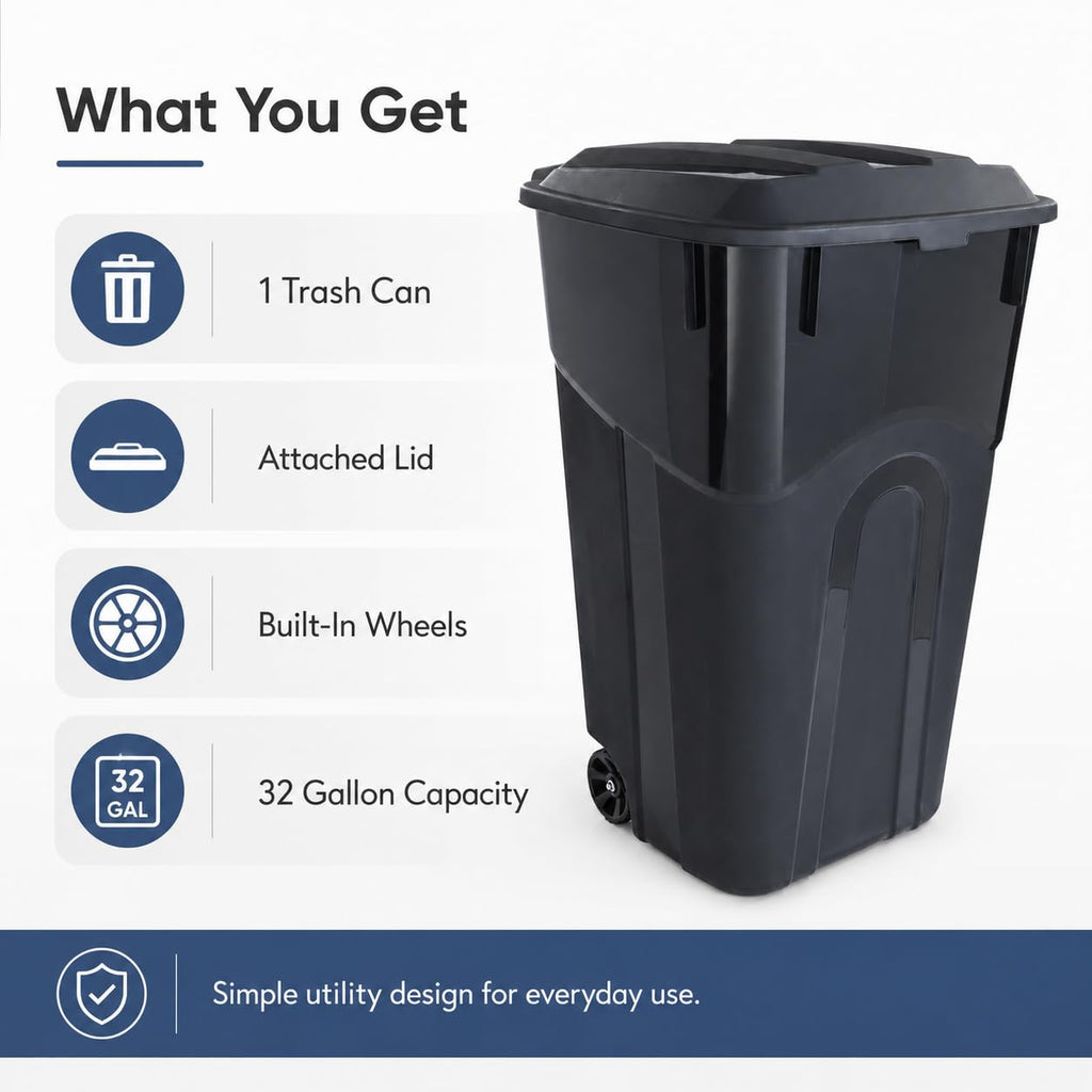 32-Gallon Heavy-Duty Wheeled Trash Can with Click-Lock Lid D534713