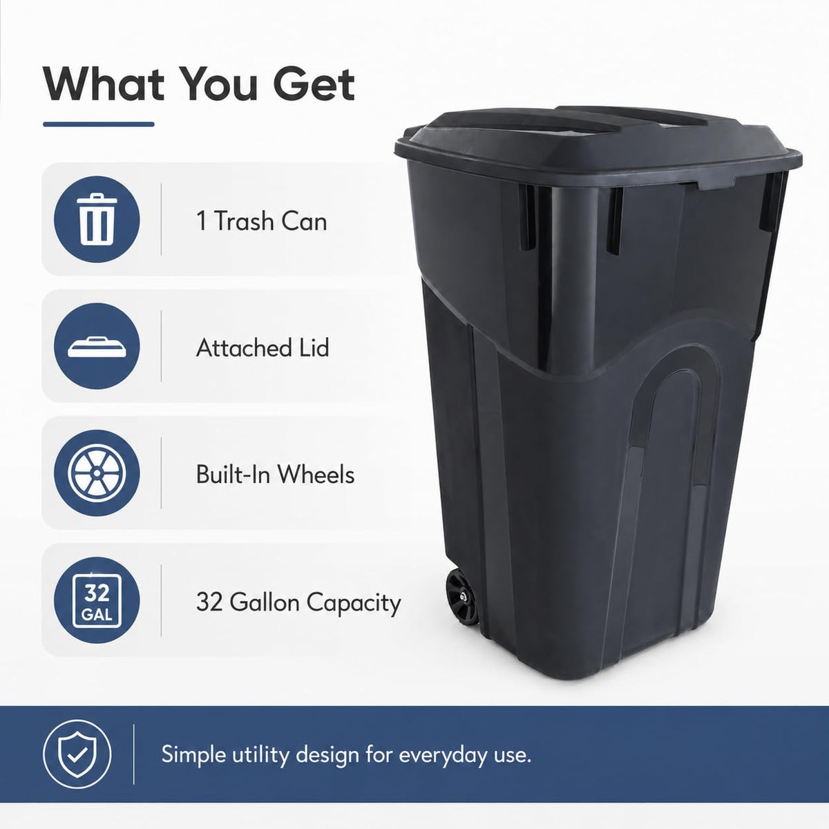 32-Gallon Heavy-Duty Wheeled Trash Can with Click-Lock Lid D534713