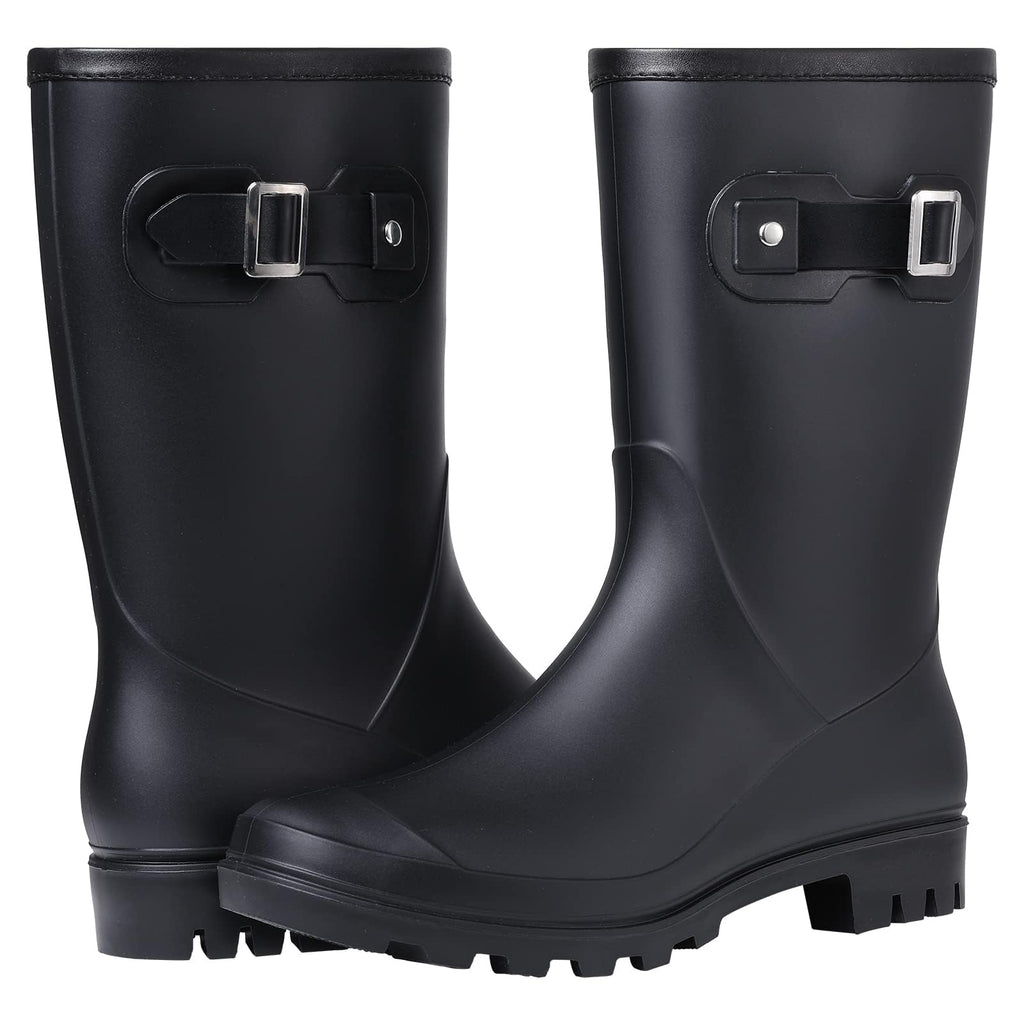 Mid Calf Waterproof Rain Boots with Buckle T2801