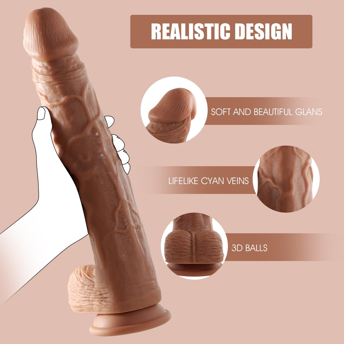 12 inch Dual Silicone Curved Dildo with Suction Cup L614