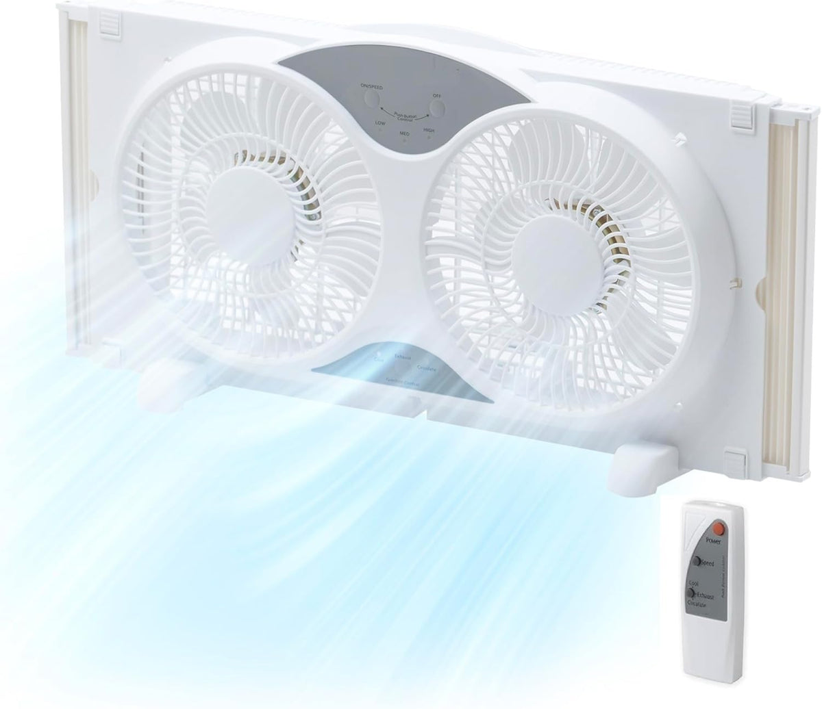 9” Window Fan with Remote Control, 3 Speed Dual Fans, White L388