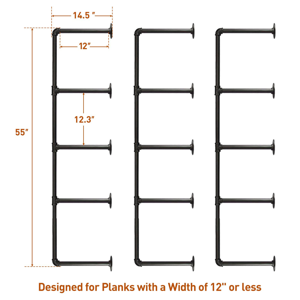 Industrial Iron Pipe 5-Tier Shelves T997
