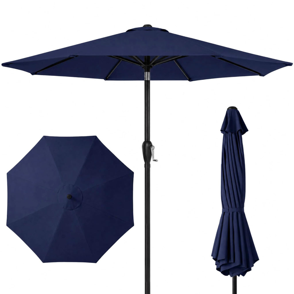 9ft Navy Polyester Patio Umbrella with Aluminum Frame K760