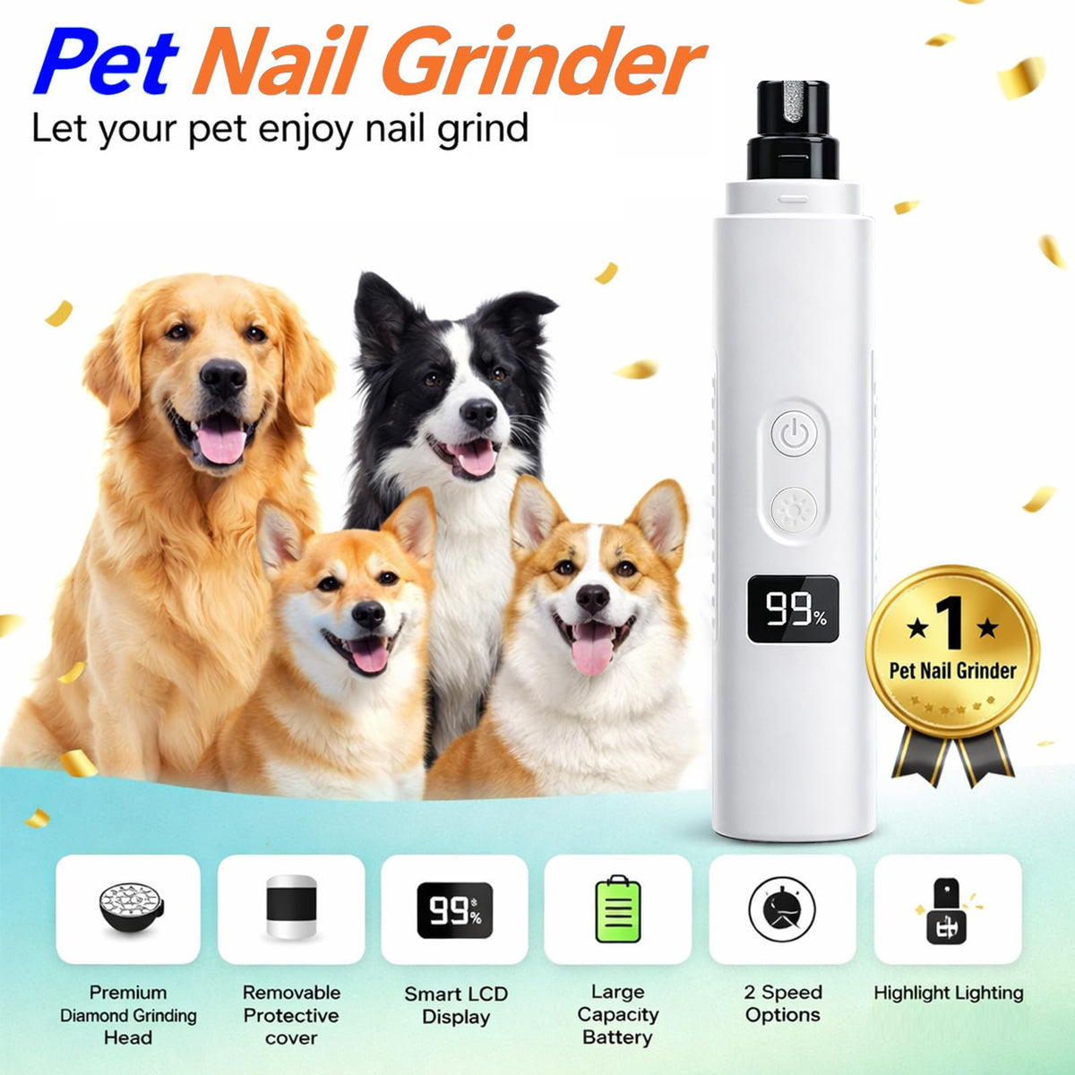 Dog Nail Grinder, 3-Speed Ultra Quiet with LED Light P168