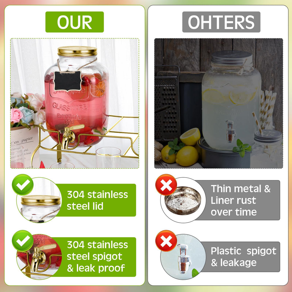2 Pcs 2 Gallon Glass Drink Dispenser with Stand N661358
