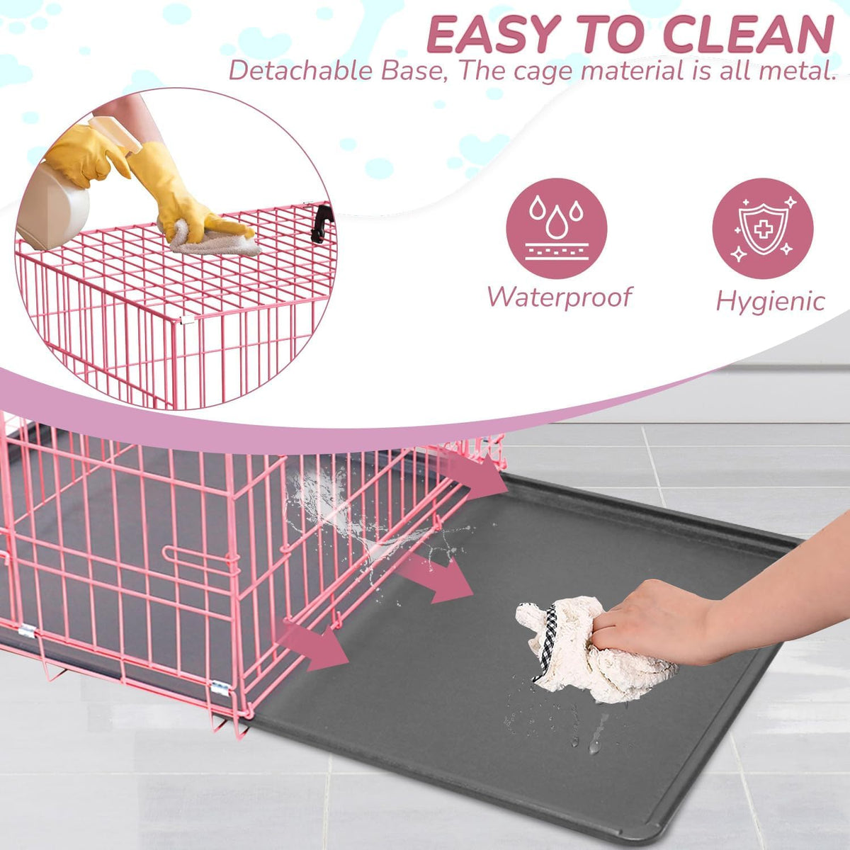 48" Large Double Door Folding Metal Wire Dog Crate with Divider Panel T86576