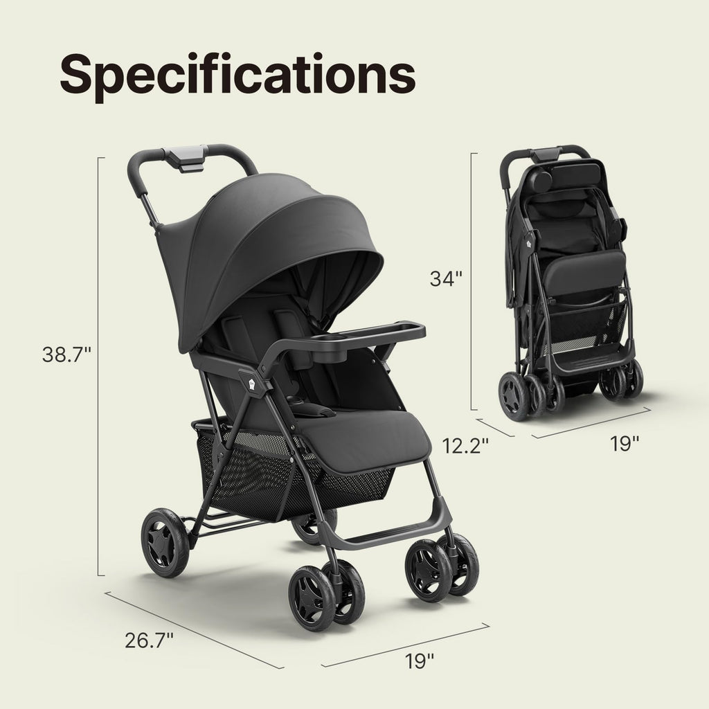 Lightweight Travel Stroller with Near-Flat Recline Seat R662