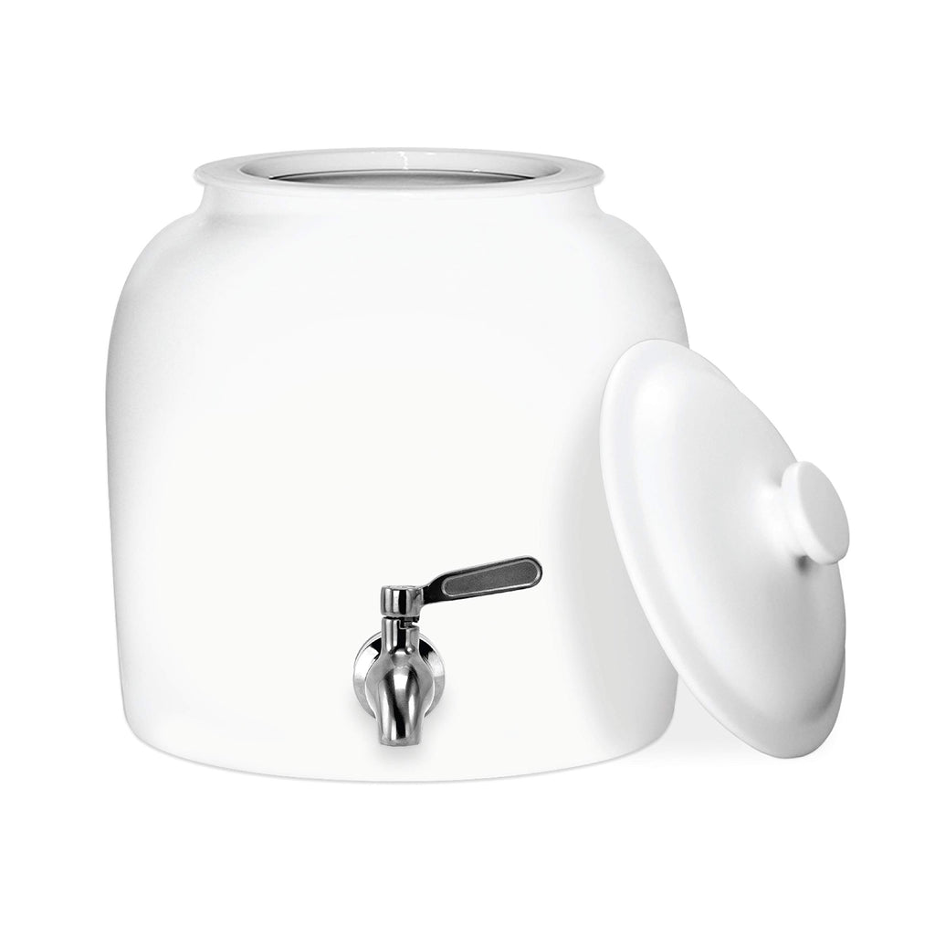 Porcelain Ceramic Crock Water Dispenser with Stainless Steel Faucet and Lid I127788