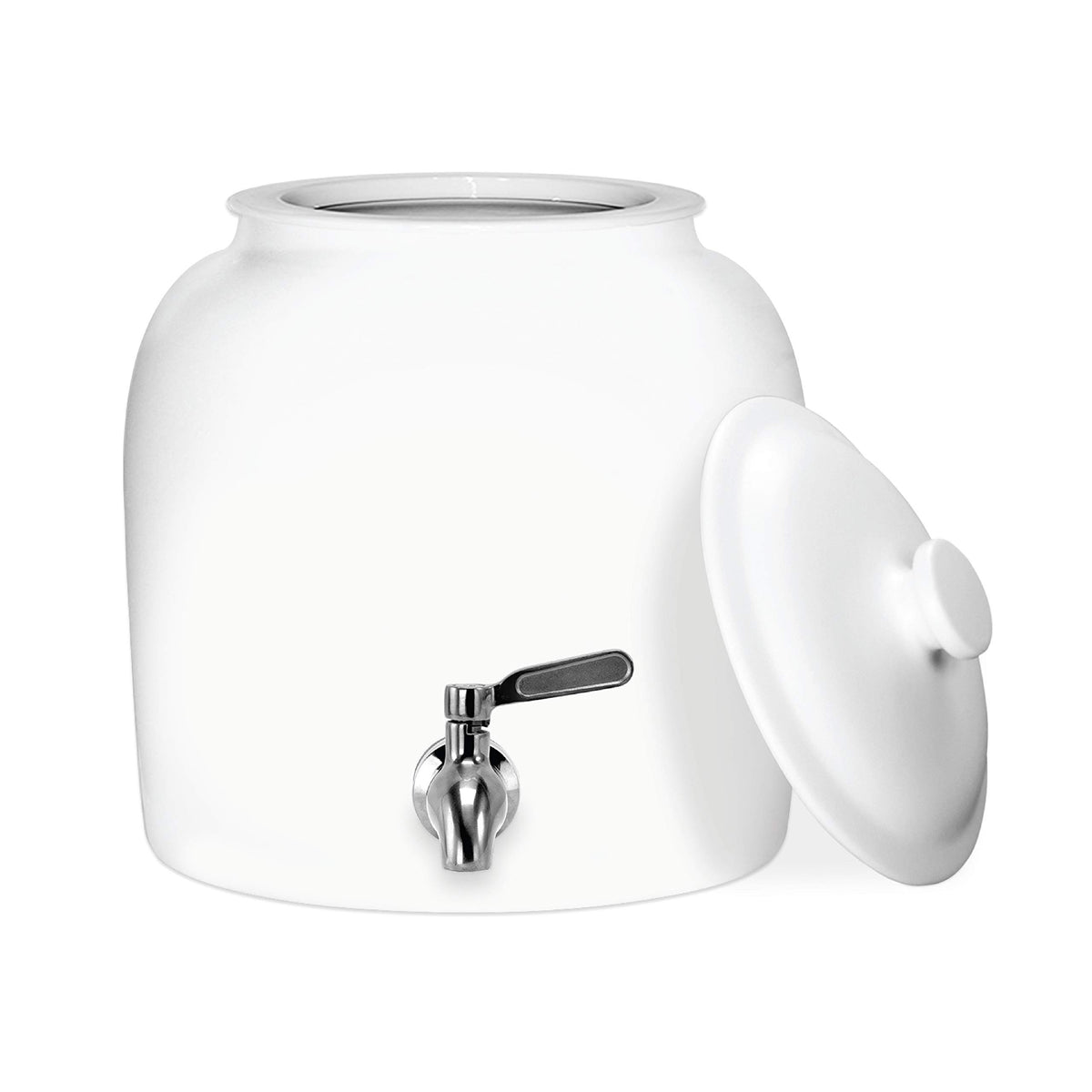 Porcelain Ceramic Crock Water Dispenser with Stainless Steel Faucet and Lid I127788