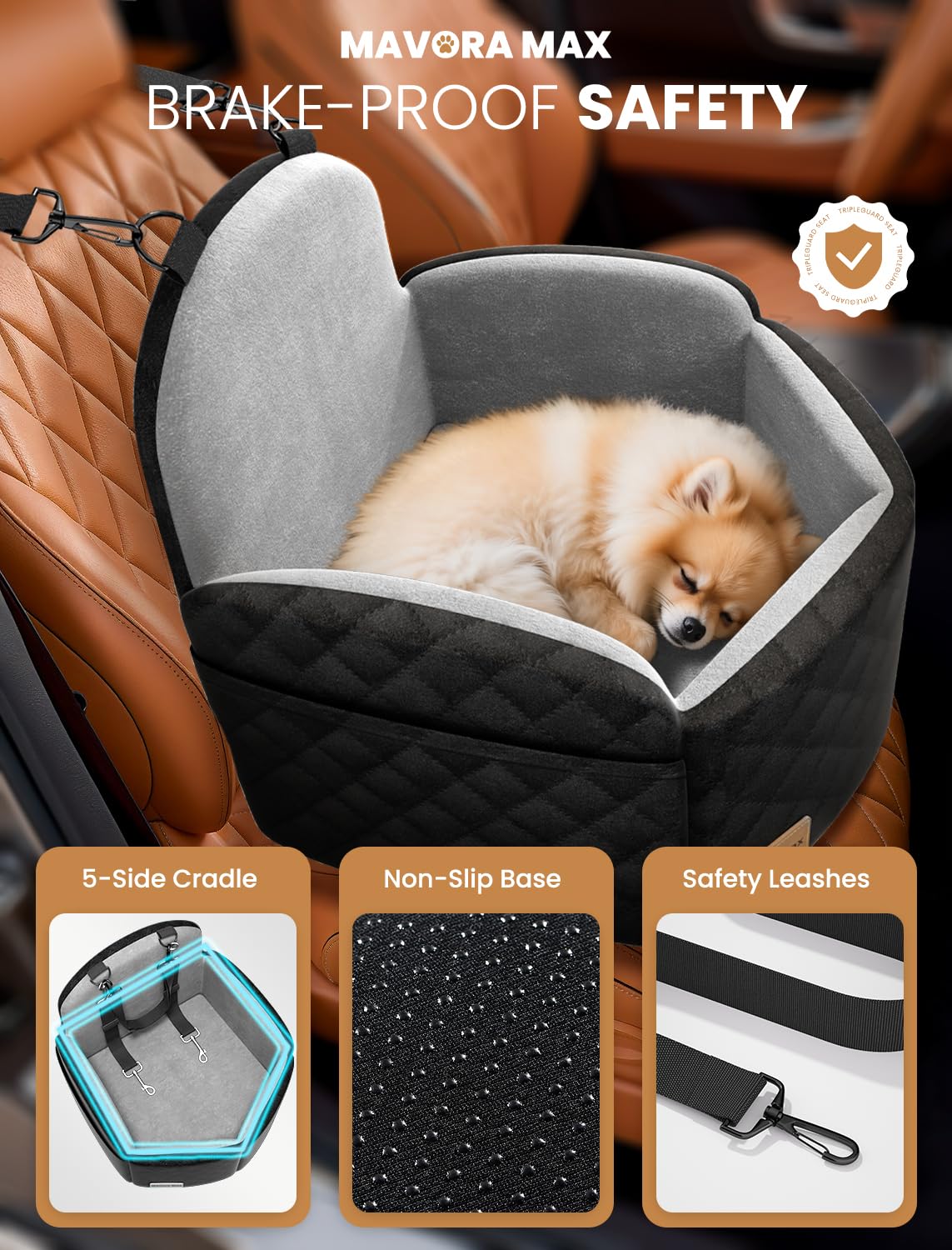 Dog Car Seat for Small/Medium Dogs up to 35lbs, Memory Foam, Grey G2480