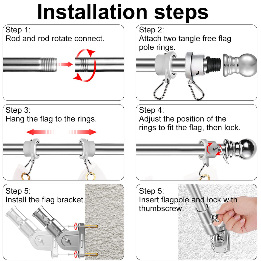 Heavy Duty Stainless Steel Flag Pole Kit I8096