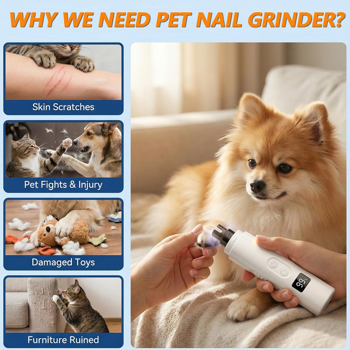 Dog Nail Grinder, 3-Speed Ultra Quiet with LED Light P168