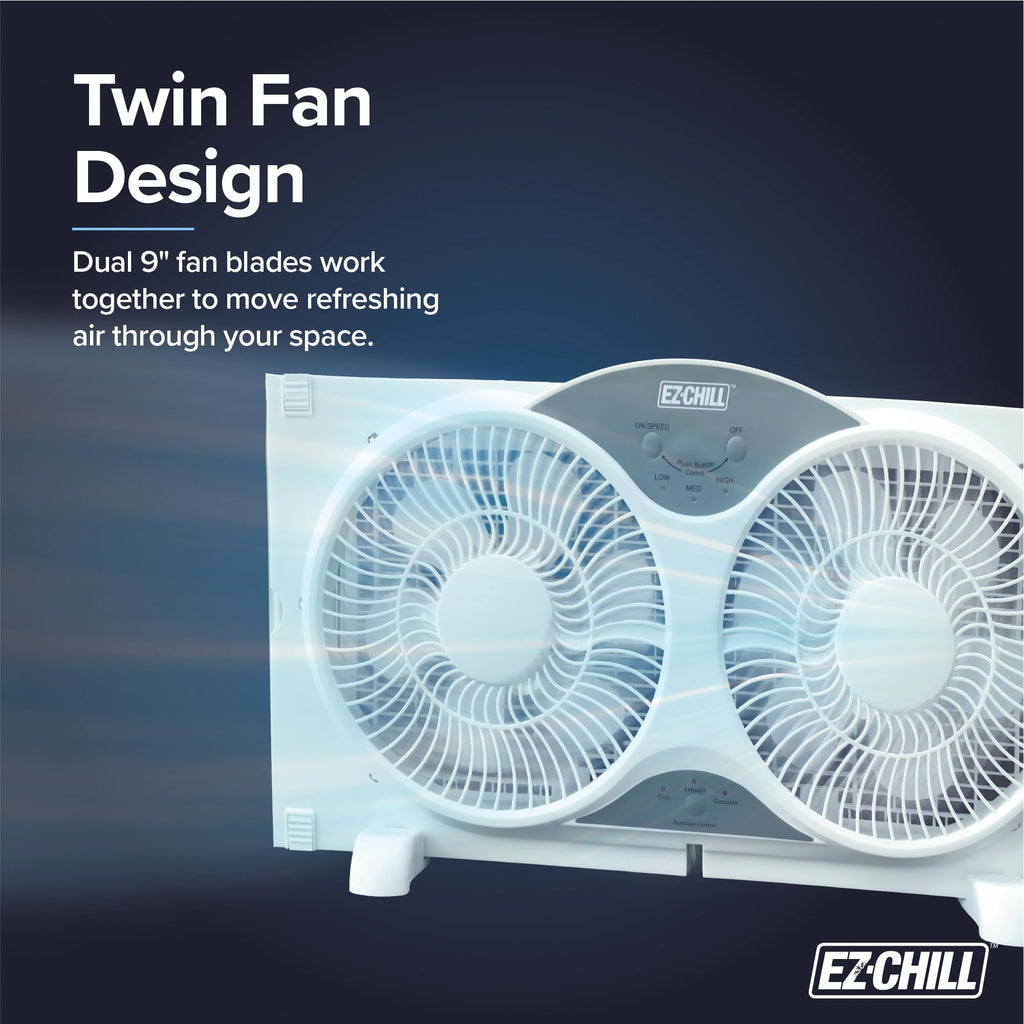 9” Window Fan with Remote Control, 3 Speed Dual Fans, White L388