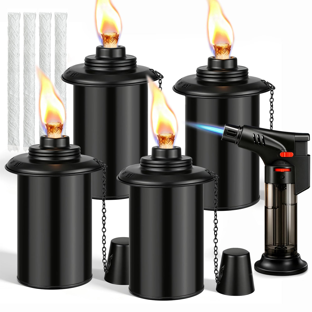 4 Pack 12oz Refillable Torch Canisters with Wicks I3510