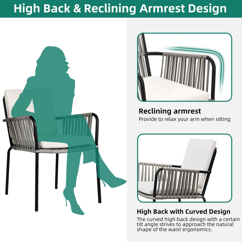 Set of 4 Grey Wicker Outdoor Dining Chairs with Beige Cushion D17066