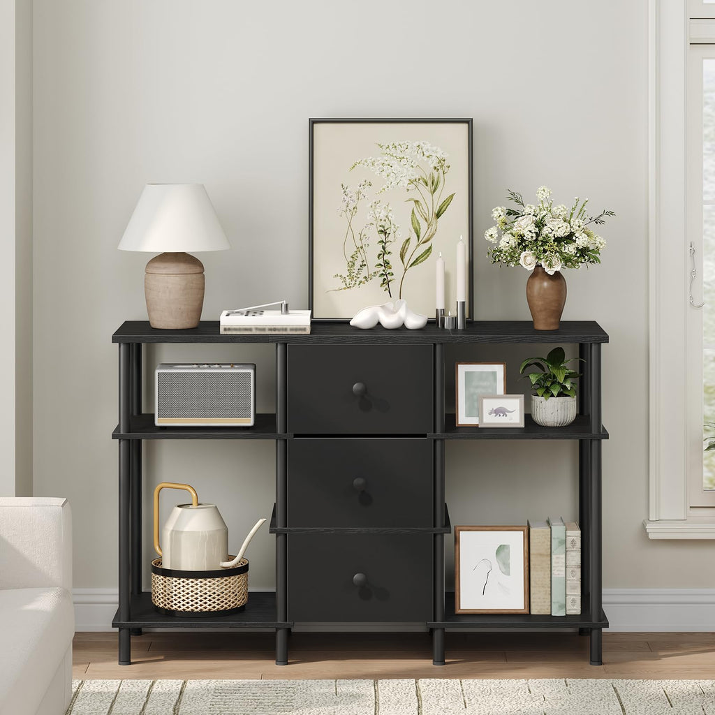 Black 3 Fabric Drawer TV Stand H97955