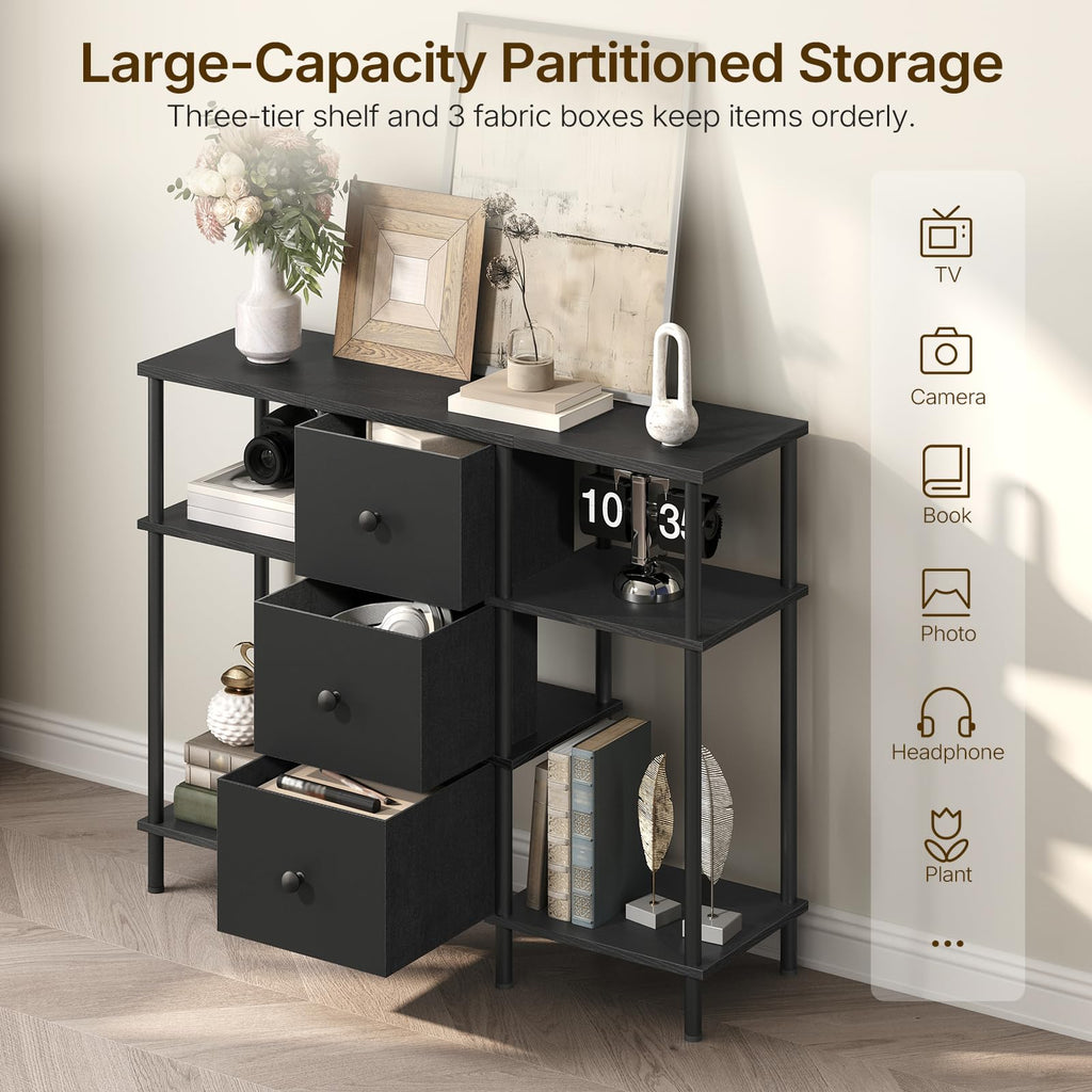 Black 3 Fabric Drawer TV Stand H97955