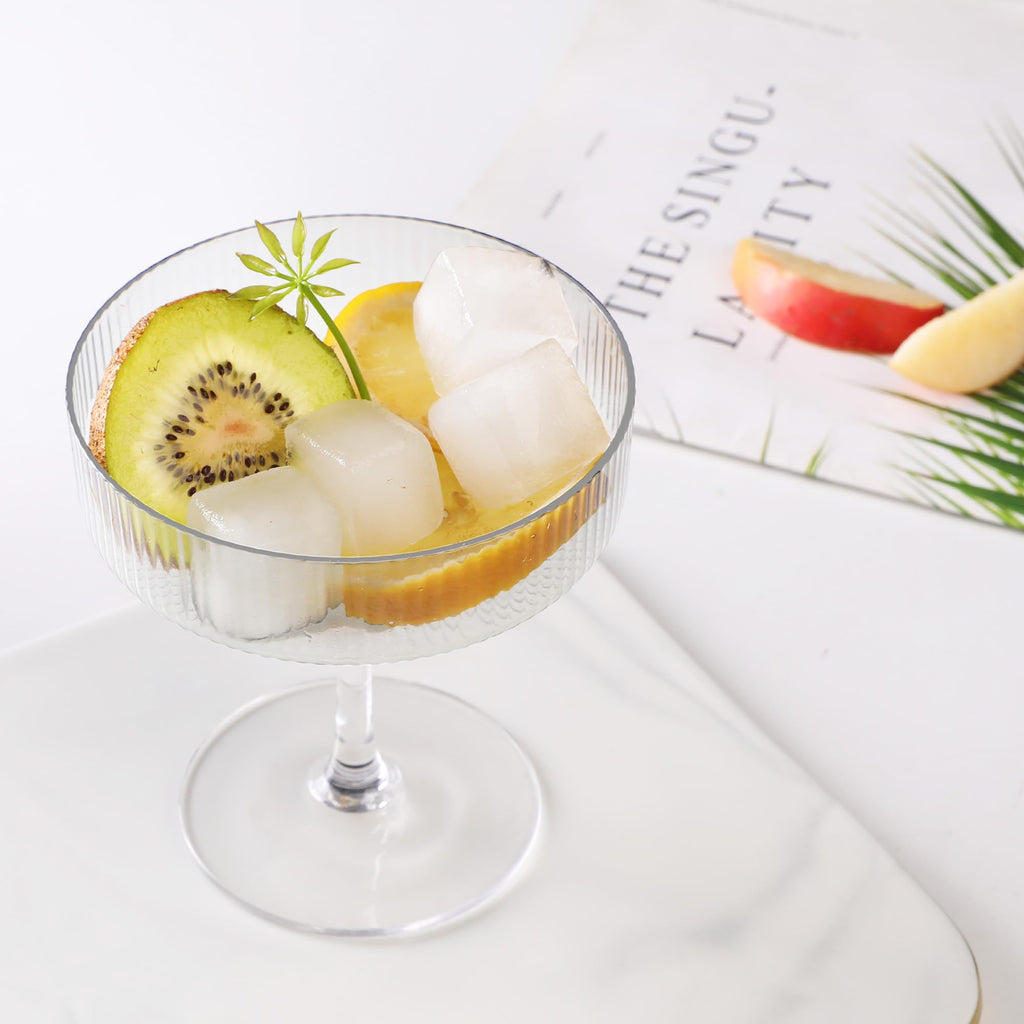 Ribbed Coupe Glasses Set of 6, 10 oz Crystal Cocktail Glassware Q593