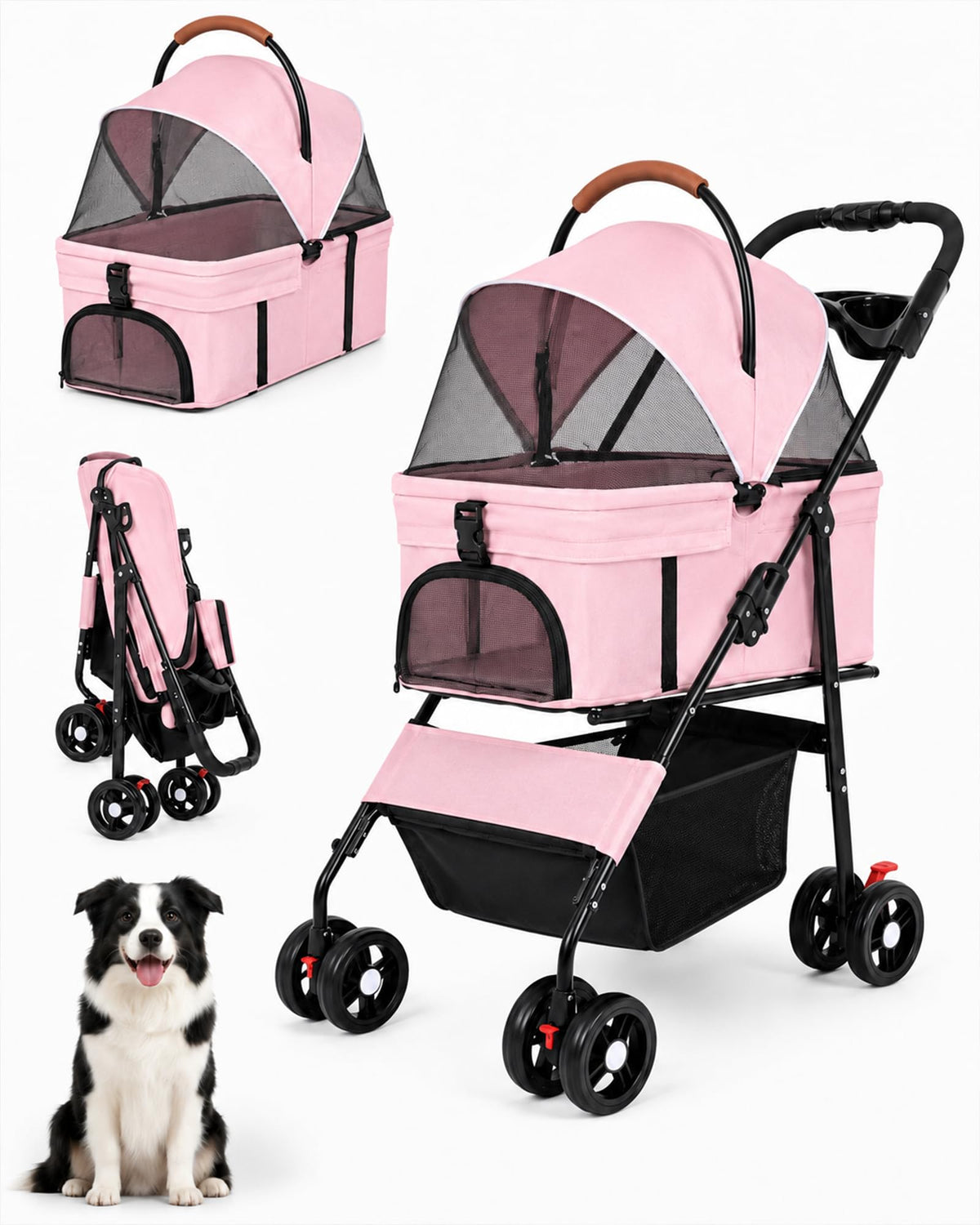 Foldable Pet Stroller with Detachable Carrier K408