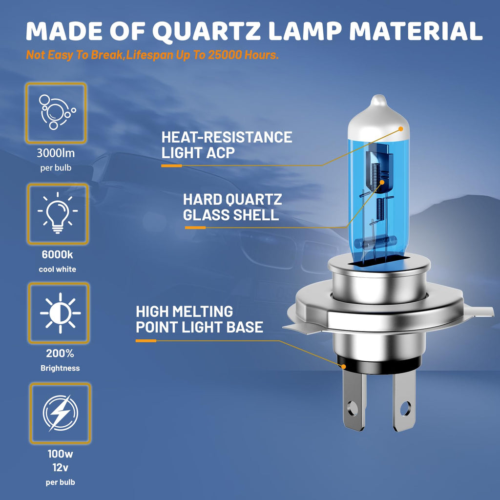 Halogen Headlight Bulbs 9003/H4 High Low Beam 6000K Pack of 2 W3753