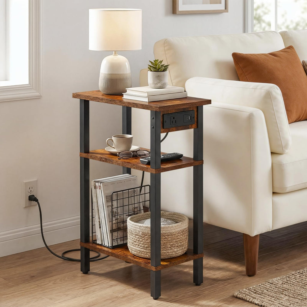 Narrow 3-Tier Side Table with Charging Station Q346
