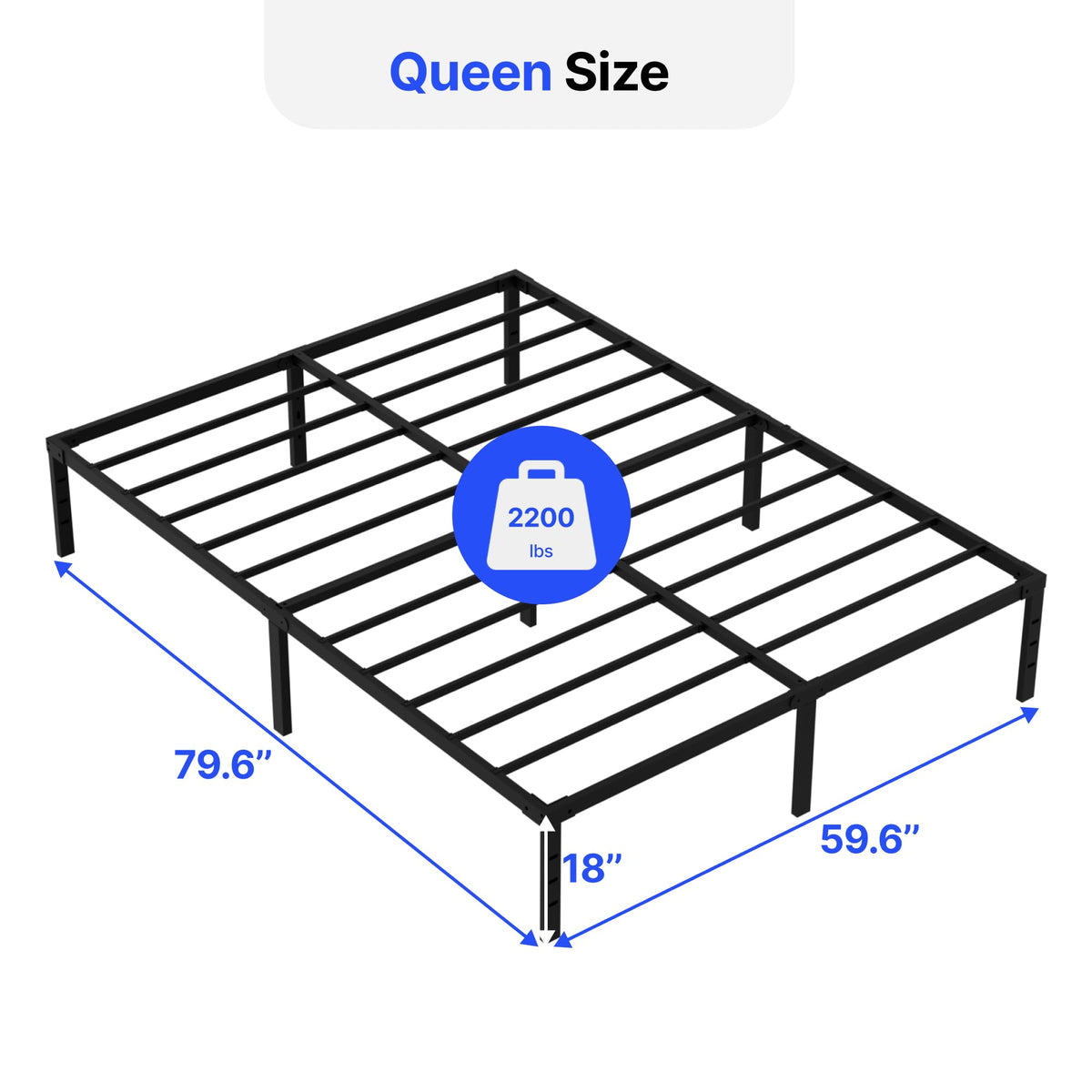 18 Inch Queen Size Metal Platform Bed Frame with Underbed Storage Z451909
