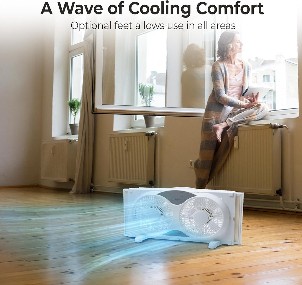 9” Window Fan with Remote Control, 3 Speed Dual Fans, White L388