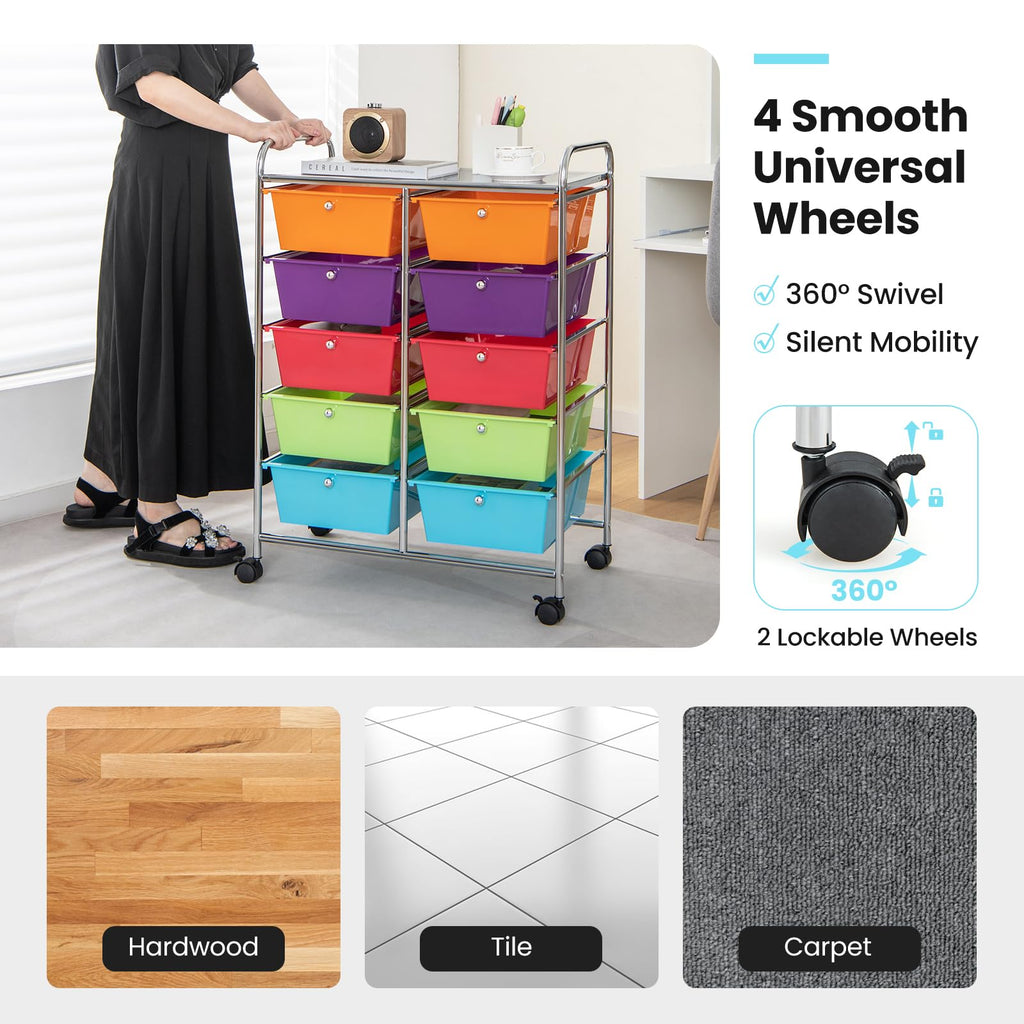 10 Drawer Rolling Storage Cart with Lockable Wheels I418