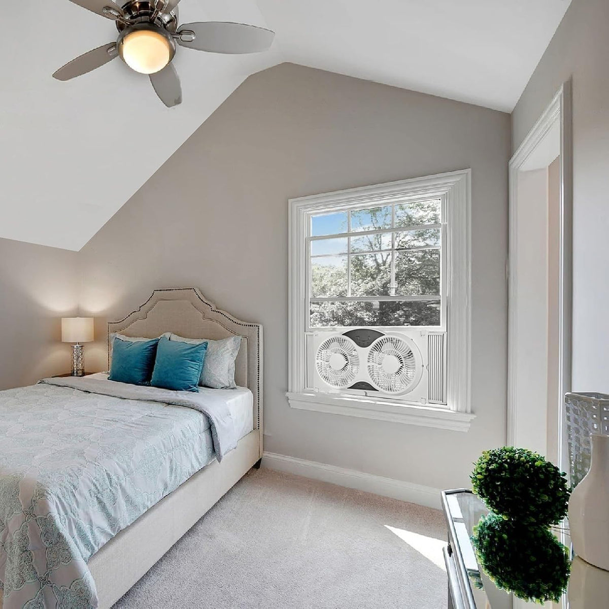 9” Window Fan with Remote Control, 3 Speed Dual Fans, White L388
